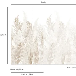 Papier peint panoramique intissé pampas beige, 3 lés, L.280 x l.159 cm Grandeco
