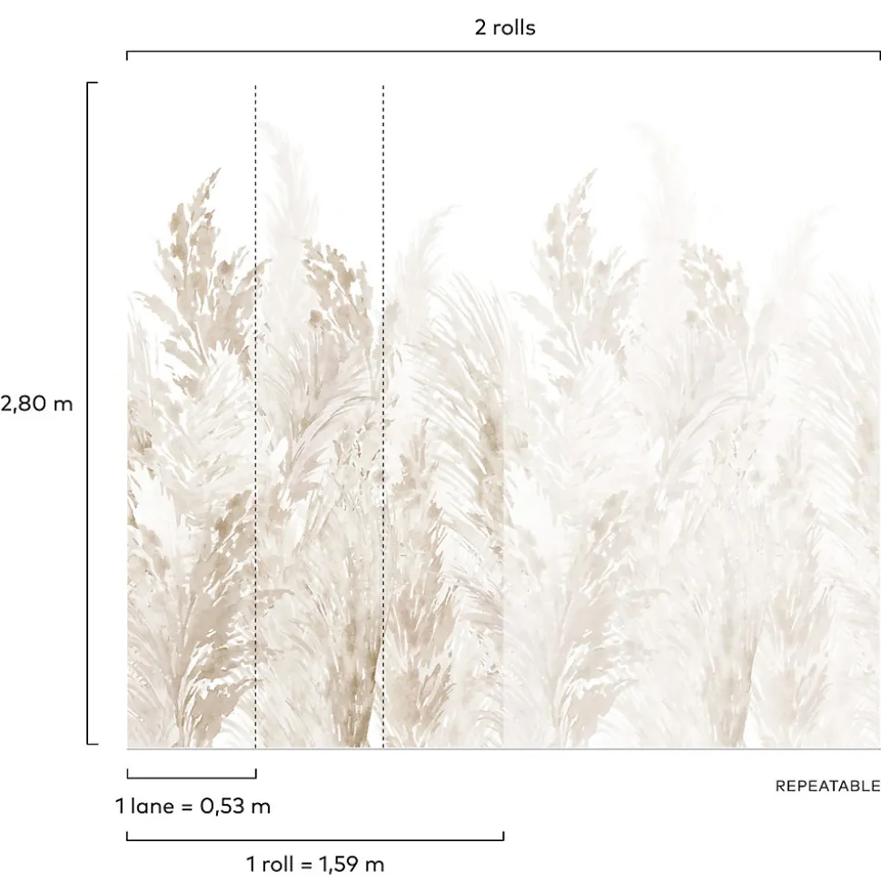 Papier peint panoramique intissé pampas beige, 3 lés, L.280 x l.159 cm Grandeco