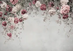 Papier Peint Panoramique Intissé Fleurs Floral Béton 400x280 cm - Colle Inclus - Moderne Papier Peint Intissé Chambre Salon