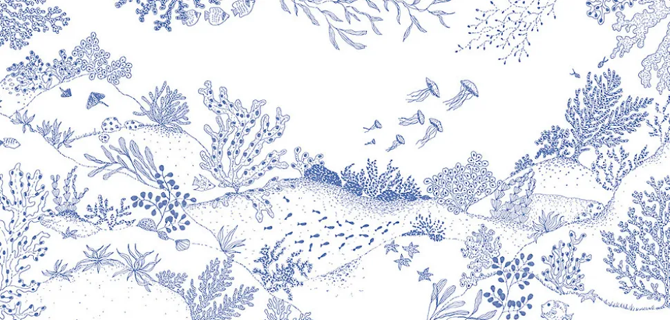 Papier peint panoramique enfant Jardin sous-marin, Bleu 225 x 250cm