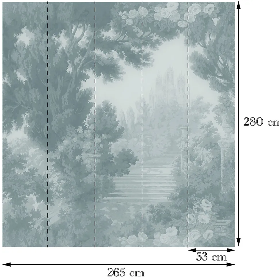 Papier peint panoramique vinyle intissé Villa Rosalie Lutece mat et satiné paysage, foret bleu l.1400 x l.53 cm