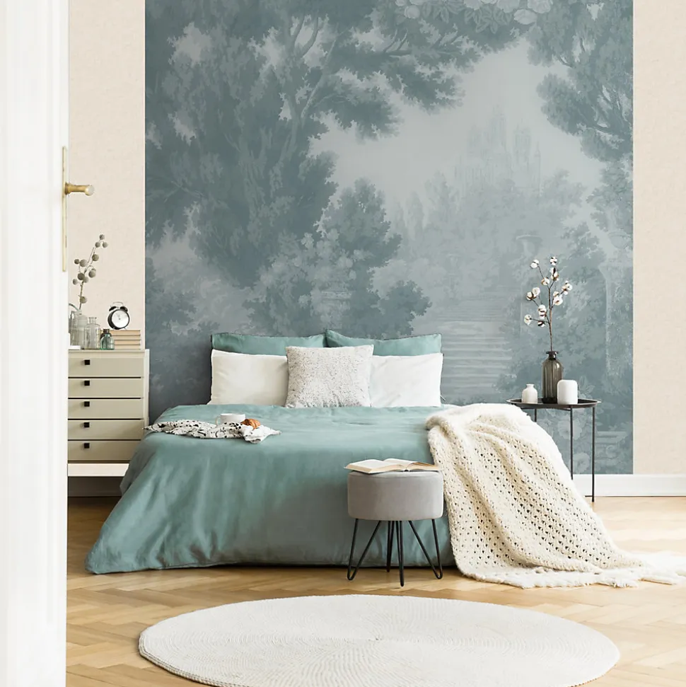 Papier peint panoramique vinyle intissé Villa Rosalie Lutece mat et satiné paysage, foret bleu l.1400 x l.53 cm