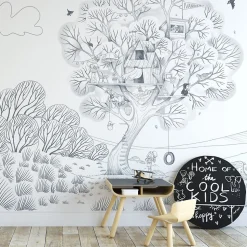 Papier peint panoramique enfant Cabane en plein air, Gris foncé 150 x 250cm