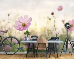 Papier Peint Panoramique Intissé Fleurs Floral Nature 350x250 cm - Colle Inclus - Moderne Papier Peint Intissé Chambre Salon