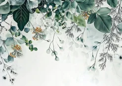 Papier Peint Panoramique Intissé Nature Vert Feuilles 350x250 cm - Colle Inclus - Moderne XXL Papier Peint por Chambre Salon