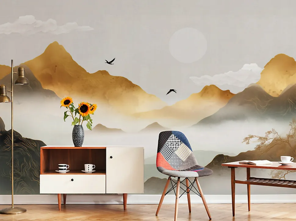 Papier Peint Panoramique Intissé montagnes Nature Brun - 400x280 cm - Papier Peint Chambre et salon