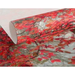 Papier peint panoramique intissé forêt arbre feuille rouge sur fond gris, 8 lés, L.280 x l.400cm IDPanneaux
