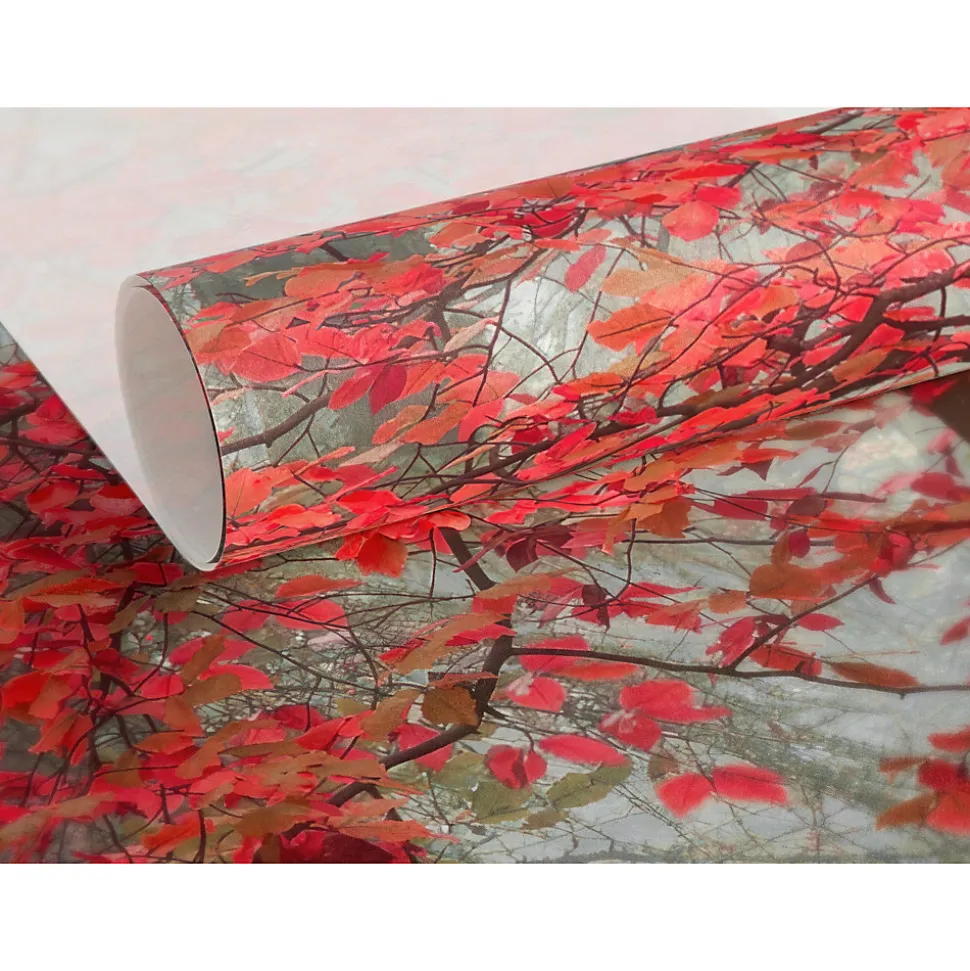 Papier peint panoramique intissé forêt arbre feuille rouge sur fond gris, 8 lés, L.280 x l.400cm IDPanneaux