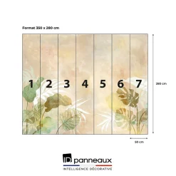 Papier peint panoramique intissé feuillage exotique, beige, marron, 7 lés, L.280 x l.350cm IDPanneaux