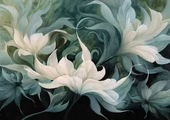 Papier Peint Panoramique Intissé Fleurs Abstrait Vert - 400x280 cm - Papier Peint Chambre et salon