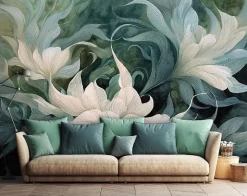 Papier Peint Panoramique Intissé Fleurs Abstrait Vert - 400x280 cm - Papier Peint Chambre et salon