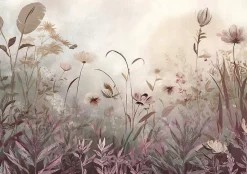 Papier Peint Panoramique Intissé Fleurs Prairie Beige - 400x280 cm - Papier Peint Chambre et salon