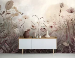Papier Peint Panoramique Intissé Fleurs Prairie Beige - 400x280 cm - Papier Peint Chambre et salon