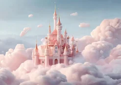 Papier Peint Panoramique Fille Château Rose - 350x250 cm - Papier Peint Enfant