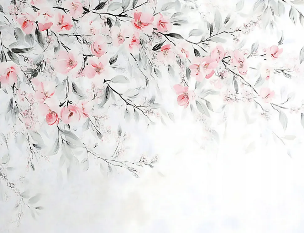 Papier Peint Panoramique Intissé Feuilles Fleurs 400x280 cm - Colle Inclus - Chambre et Salon - Moderne Papier Peint