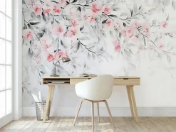Papier Peint Panoramique Intissé Feuilles Fleurs 400x280 cm - Colle Inclus - Chambre et Salon - Moderne Papier Peint