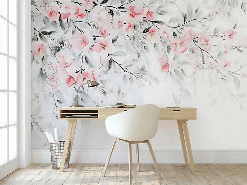 Papier Peint Panoramique Intissé Feuilles Fleurs 400x280 cm - Colle Inclus - Chambre et Salon - Moderne Papier Peint