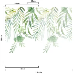 Papier peint panoramique intissé GoodHome Tyrian feuillage vert aquarelle L.280 x l.159 cm