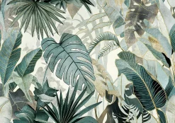 Papier Peint Panoramique Intissé Feuilles Jungle Vert - 416x254 cm - Papier Peint Chambre et salon