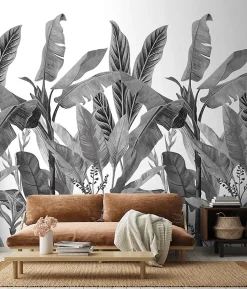 Papier peint panoramique Grandeco palmes noir et blanc L.280 x l.159 cm