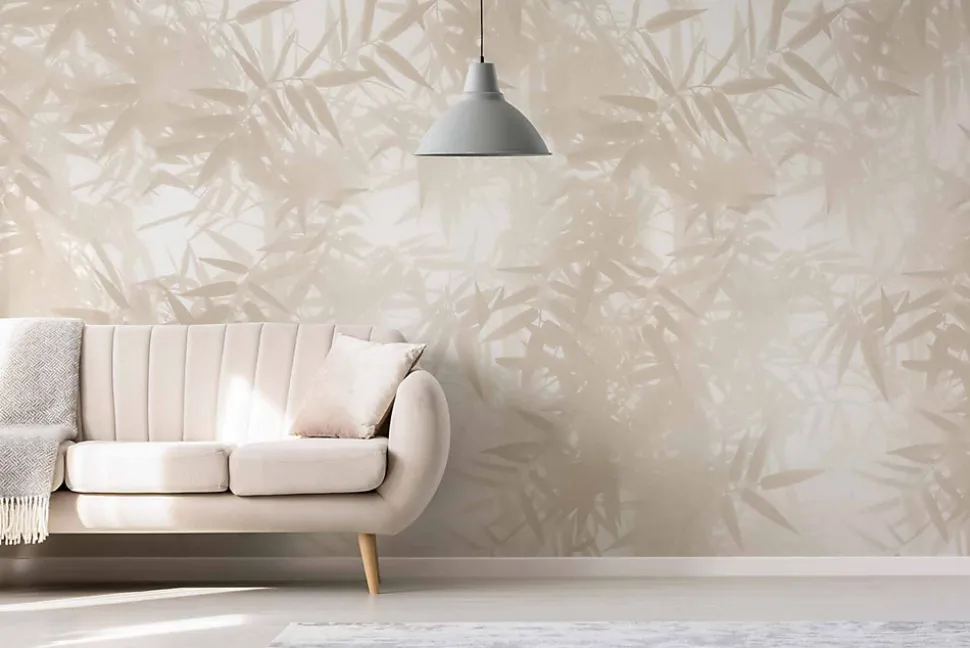 Papier peint panoramique Ombres bambous, Beige 150 x 250cm