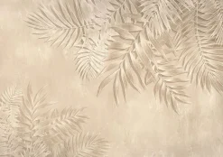 Papier Peint Panoramique Intissé Feuilles Béton Beige - 416x254 cm - Papier Peint Chambre et salon