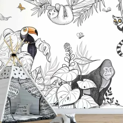 Papier peint panoramique enfant Jungle, Couleurs 225 x 250cm