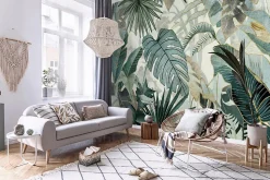 Papier Peint Panoramique Intissé Feuilles Jungle Vert - 312x219 cm - Papier Peint Chambre et salon