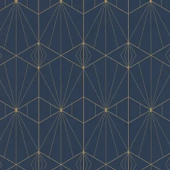 Papier peint Park avenue vinyle intissé motif art déco bleu et or