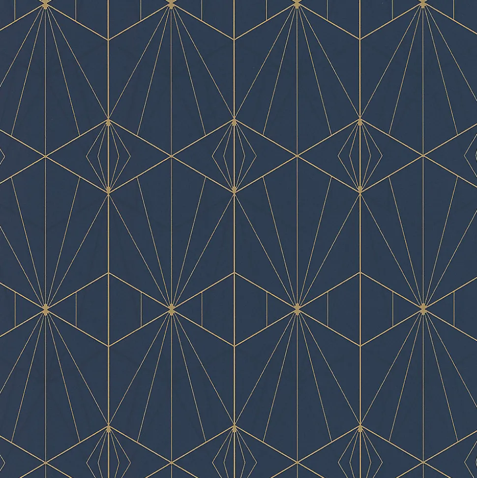 Papier peint Park avenue vinyle intissé motif art déco bleu et or