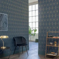 Papier peint Park avenue vinyle intissé motif art déco bleu et or