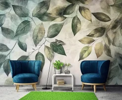 Papier Peint Photo Pour Chambre Feuilles Vert Nature 350x250 cm