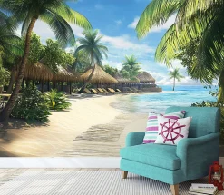 Papier Peint Plage Mer 3D Intissé Panoramique Pour Chambre Cuisine 350x250