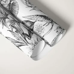 Papier peint plantes à fleurs de lotus noir et blanc - 85x260 cm (l x h)