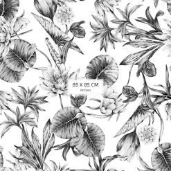 Papier peint plantes à fleurs de lotus noir et blanc - 85x260 cm (l x h)
