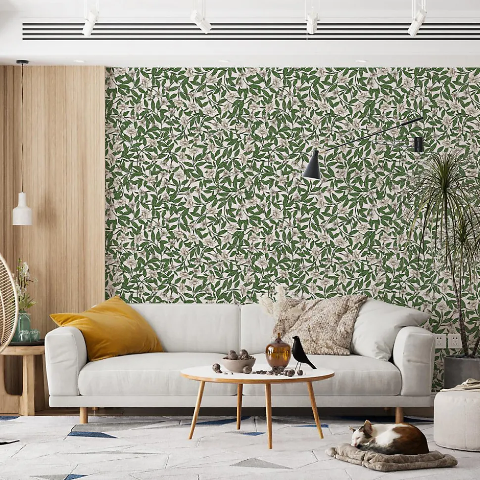 Papier peint plantes de Datura et feuilles vertes - 85x260 cm (l x h)