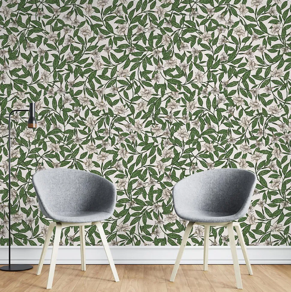 Papier peint plantes de Datura et feuilles vertes - 85x260 cm (l x h)