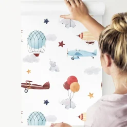 Papier Peint Pour Chambre D'Enfant ELEPHANTS Ballons Avions Etoiles