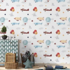 Papier Peint Pour Chambre D'Enfant ELEPHANTS Ballons Avions Etoiles