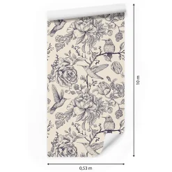 Papier Peint Pour La Chambre OISEAUX Fleurs Retro