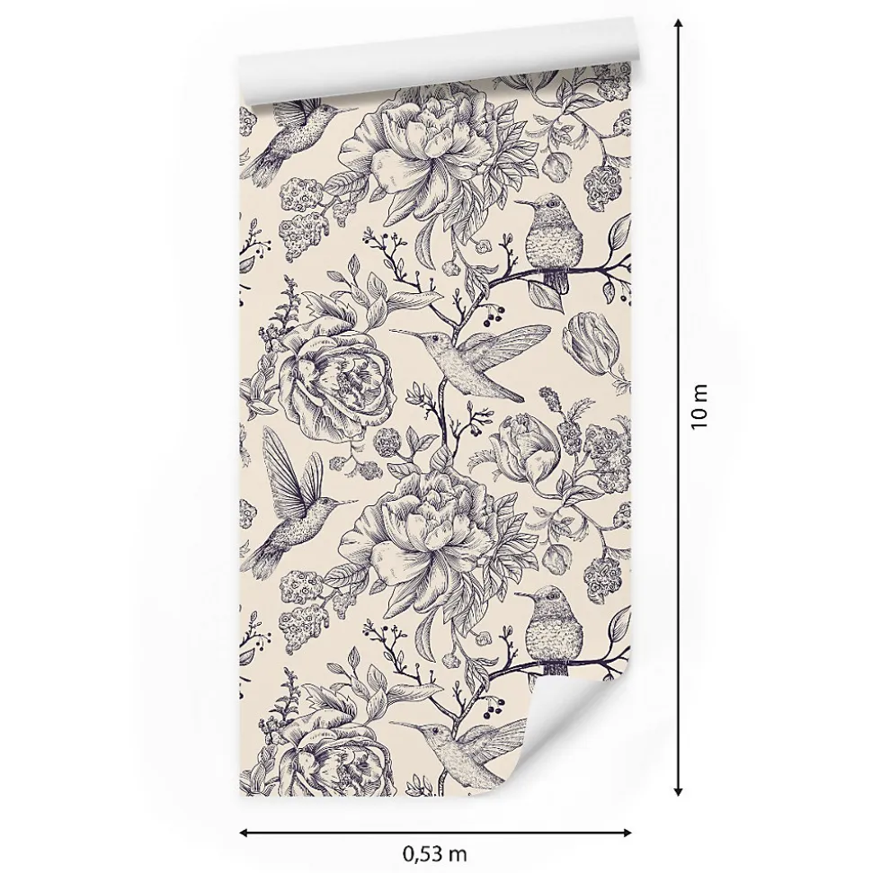 Papier Peint Pour La Chambre OISEAUX Fleurs Retro