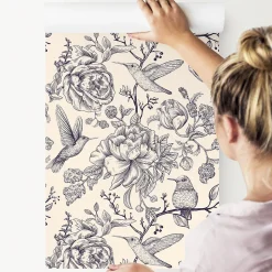 Papier Peint Pour La Chambre OISEAUX Fleurs Retro