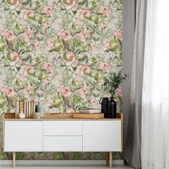 Papier Peint Pour La Chambre FLEURS Rose Feuilles Nature