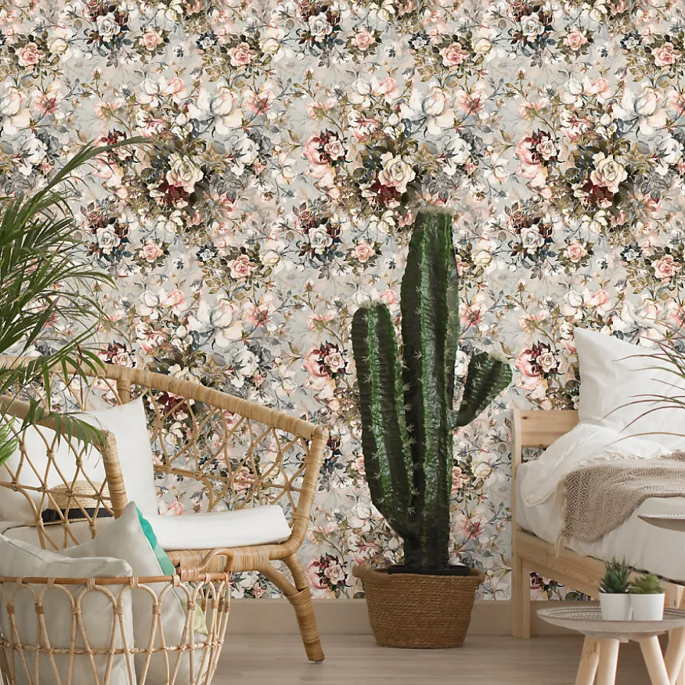 Papier Peint Pour La Chambre FLEURS Roses Feuilles Nature
