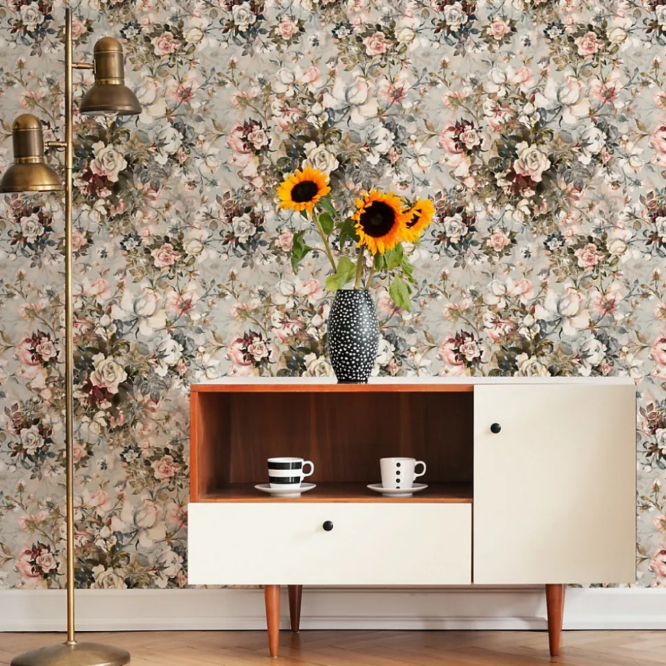 Papier Peint Pour La Chambre FLEURS Roses Feuilles Nature