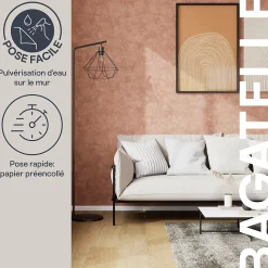 Papier peint pré-encollé vinyle intissé uni Easy Roll GoodHome Bagatelle rose l.53 x H.1005 cm