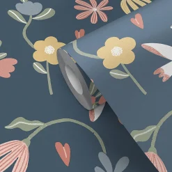 Papier peint pré-encollé vinyle fleuri Easy Roll GoodHome Blitz fleurs bleu l.53 x H.1005 cm