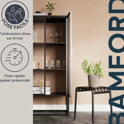 Papier peint pré-encollé vinyle intissé géométrique Easy Roll GoodHome Bamford rose l.53 x H.1005 cm