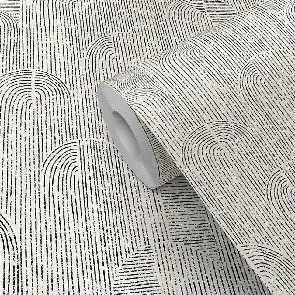 Papier peint pré-encollé vinyle intissé géométrique Easy Roll GoodHome Brya noir l.53 x H.1005 cm
