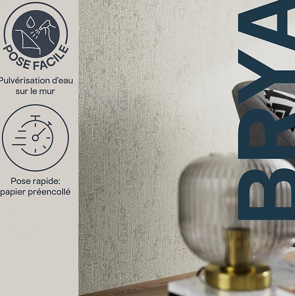 Papier peint pré-encollé vinyle intissé géométrique Easy Roll GoodHome Brya noir l.53 x H.1005 cm